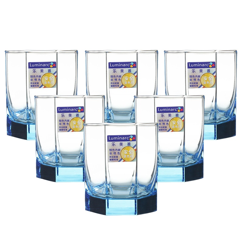 Luminarc法国弓箭(ARC)乐美雅 凝彩冰蓝啤酒杯烈酒杯玻璃杯水杯茶杯300ML(六只装)J4389不保温