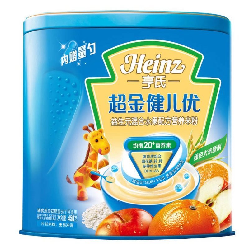 Heinz亨氏超金健儿优益生元、混合水果配方营养米粉450g 宝宝辅食