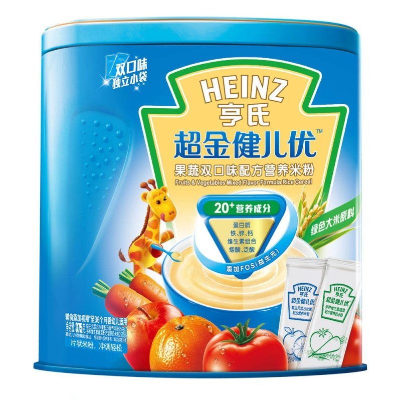 Heinz亨氏超金健儿优果蔬双口味配方营养米粉375g 宝宝辅食