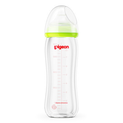 贝亲(PIGEON)“自然实感”宽口径玻璃奶瓶240ml配L奶嘴(绿色旋盖/Lsize)AA91 适用于6个月以上的宝宝