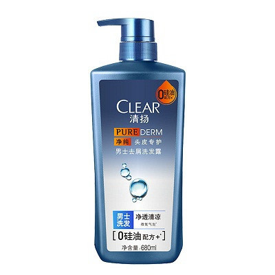 清扬(CLEAR) 洗发水 净纯头皮专护 男士去屑洗发露 净透清凉680g无硅油 所有发质 成人[联合利华]
