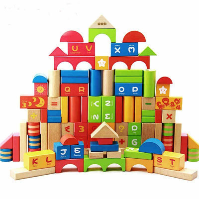 木玩世家儿童益智启蒙数字智力运算积木玩具木质100大粒桶装EB002