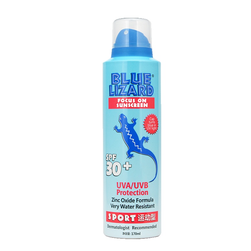 蓝蜥蜴BLUE LIZARD 运动物理防晒喷雾170ML SPF30+ 遇紫外线变色 耐水耐汗 户外防晒