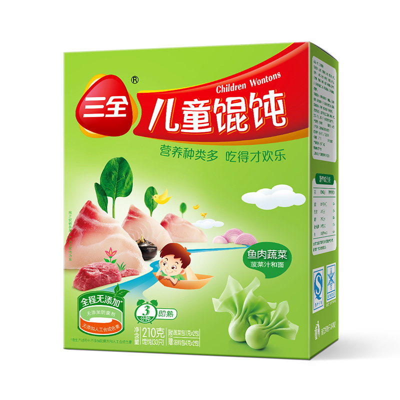 三全 儿童馄饨 鱼肉蔬菜口味 210g