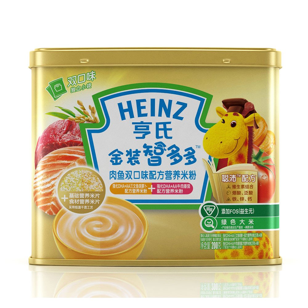 亨氏金装智多多肉鱼双口味配方营养米粉200g