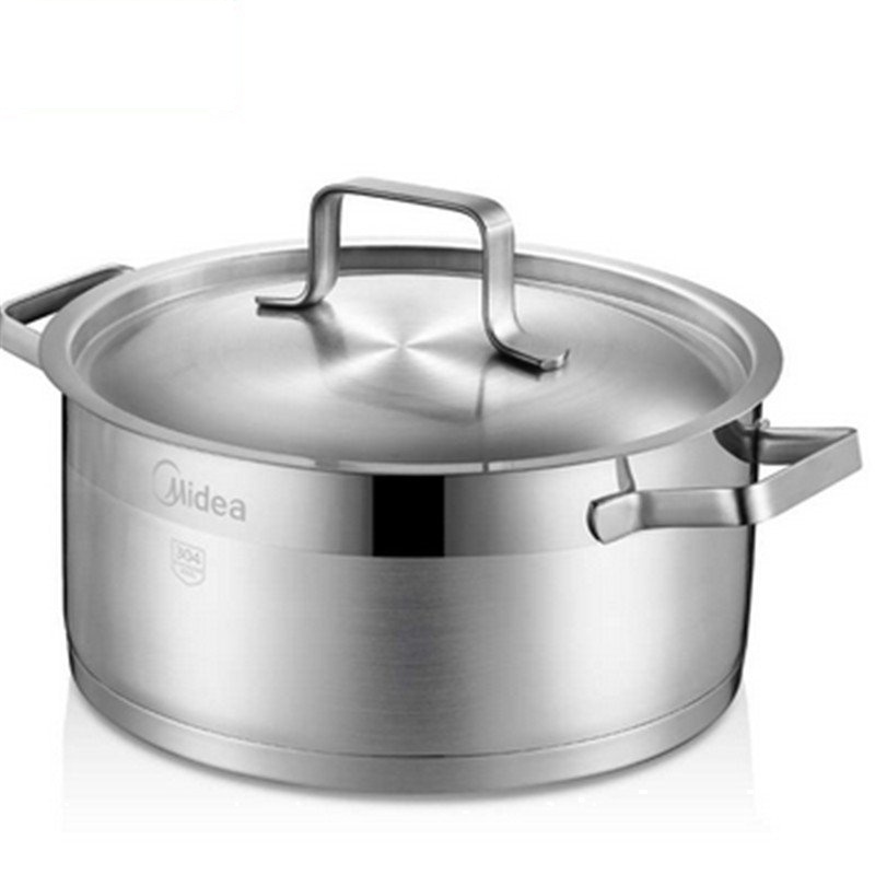 Midea/美的汤锅 TG22S1 304不锈钢锅具加厚三层复底 汤炖锅 22cm 电磁炉通用