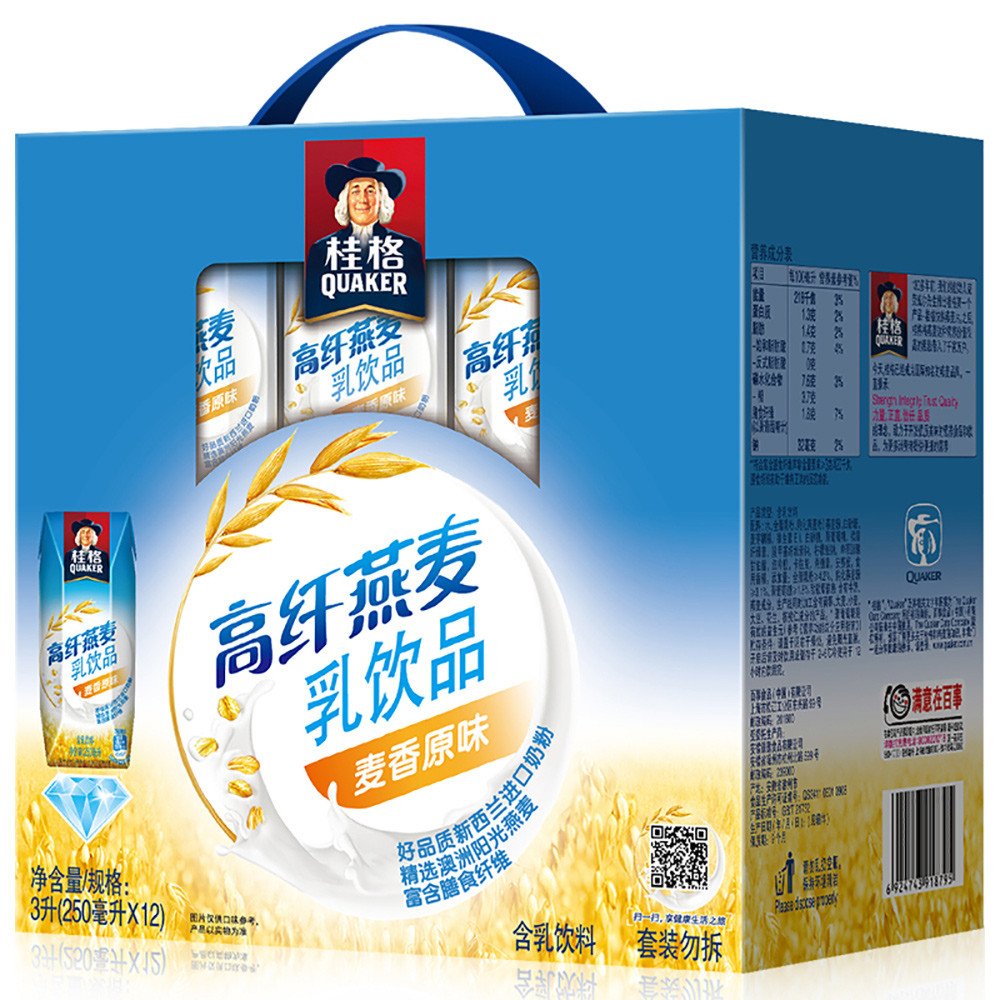 [苏宁超市]桂格高纤燕麦乳麦香原味250毫升*12包礼盒装