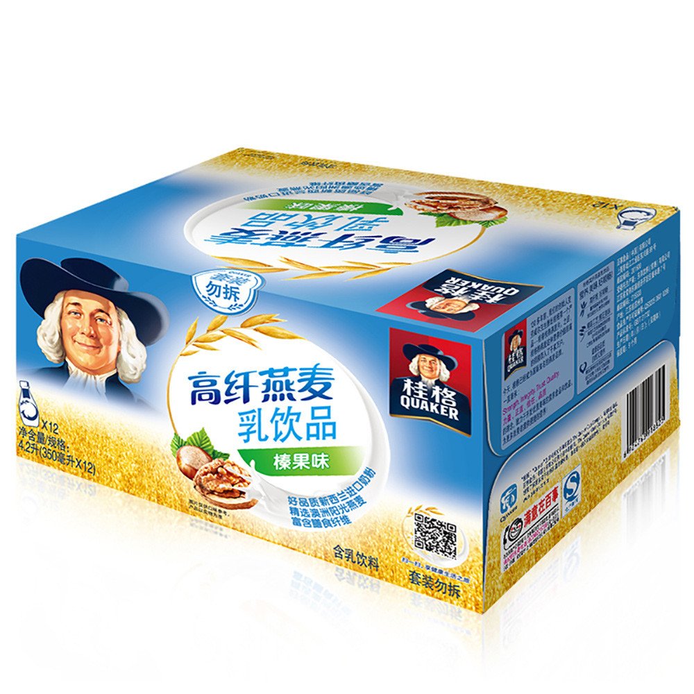 [苏宁超市]桂格高纤燕麦乳榛果味350毫升*12瓶