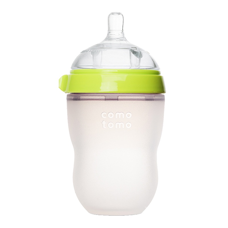 可么多么 (COMOTOMO) 新生儿婴儿 宽口径硅胶断奶奶瓶奶嘴(3-6个月)原装进口250ml绿 自带2滴奶嘴