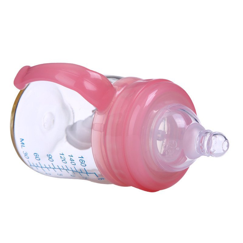 小不点PA奶瓶宽口径带吸管手柄防摔宝宝储奶瓶新生儿用品-160ml红PA160-1