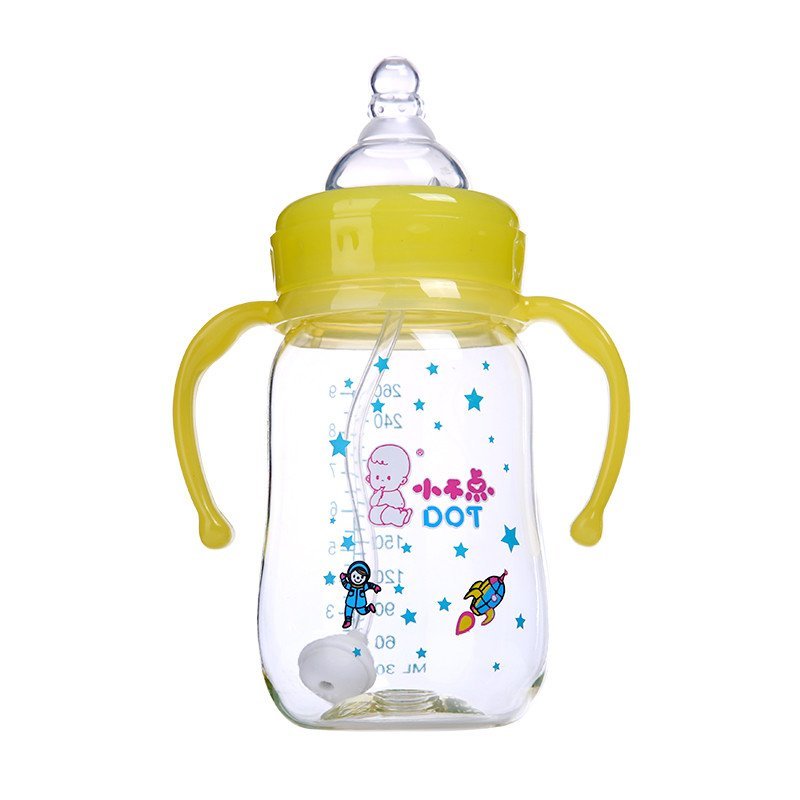 小不点PA奶瓶宽口径带吸管手柄防摔宝宝储奶瓶新生儿用品-160ml黄PA160-2