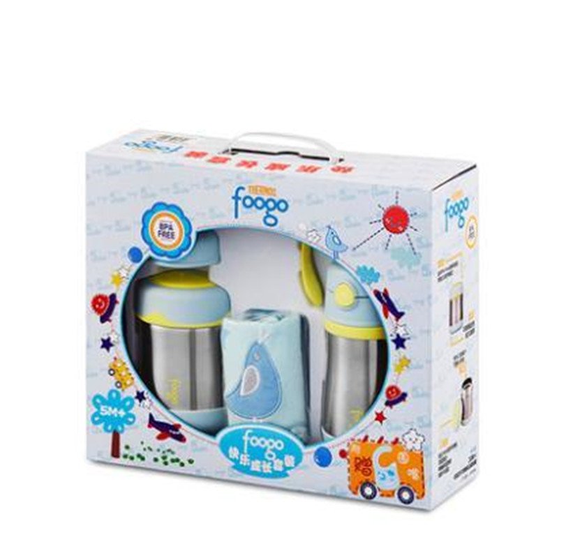 膳魔师THERMOS儿童吸管保温宝宝食物罐快乐水杯水壶成长套装300ml+300ml B3003+BS5353 BL