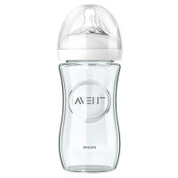 飞利浦 AVENT 新安怡宽口径自然原生系列玻璃奶瓶8oz/240毫升带2孔奶嘴 SCF673/17 英国原装进口