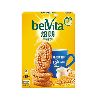 焙朗(BELVITA) 早餐饼干 零食 牛奶谷物味300g