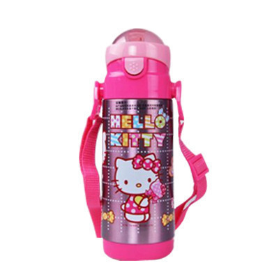 HelloKitty 凯蒂猫 童趣儿童吸管壶 不锈钢 透明粉380ML