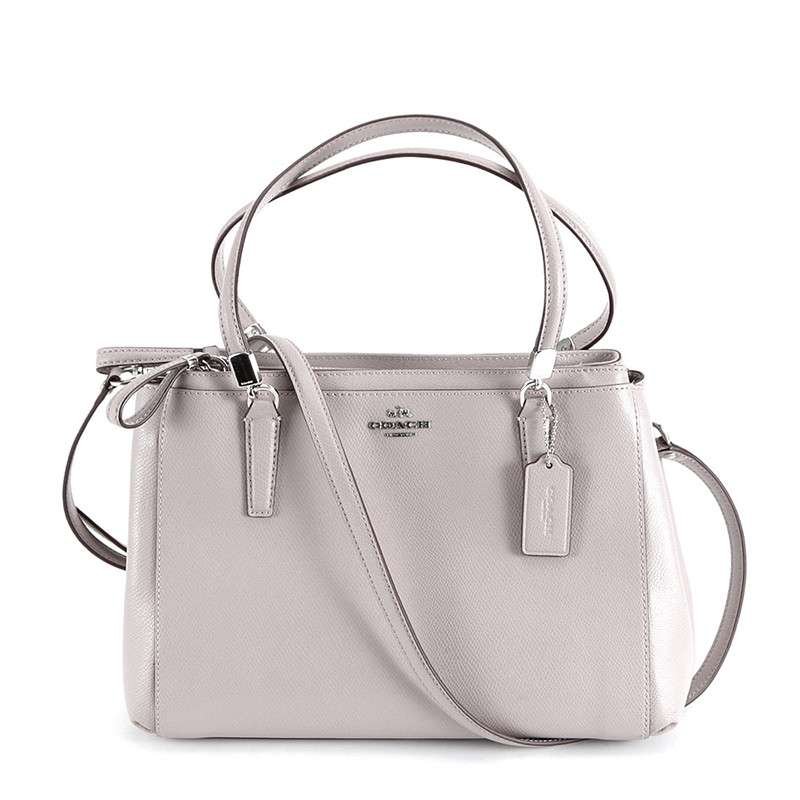 COACH蔻驰灰色十字纹全皮中号手提包34673