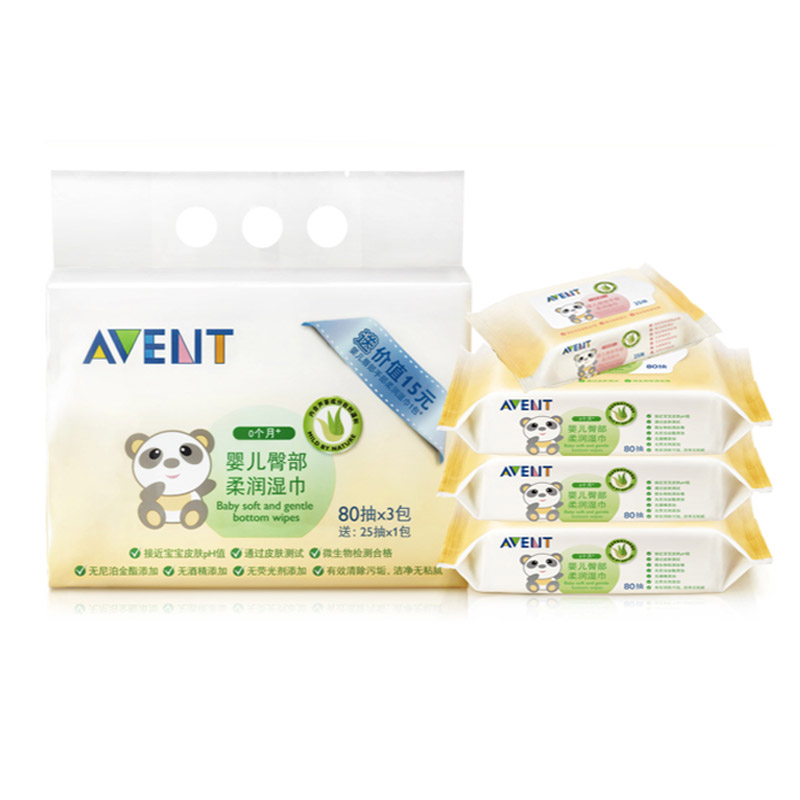 飞利浦 AVENT 新安怡新生宝宝臀部柔润湿巾80片连包(3+1) SCF986/30