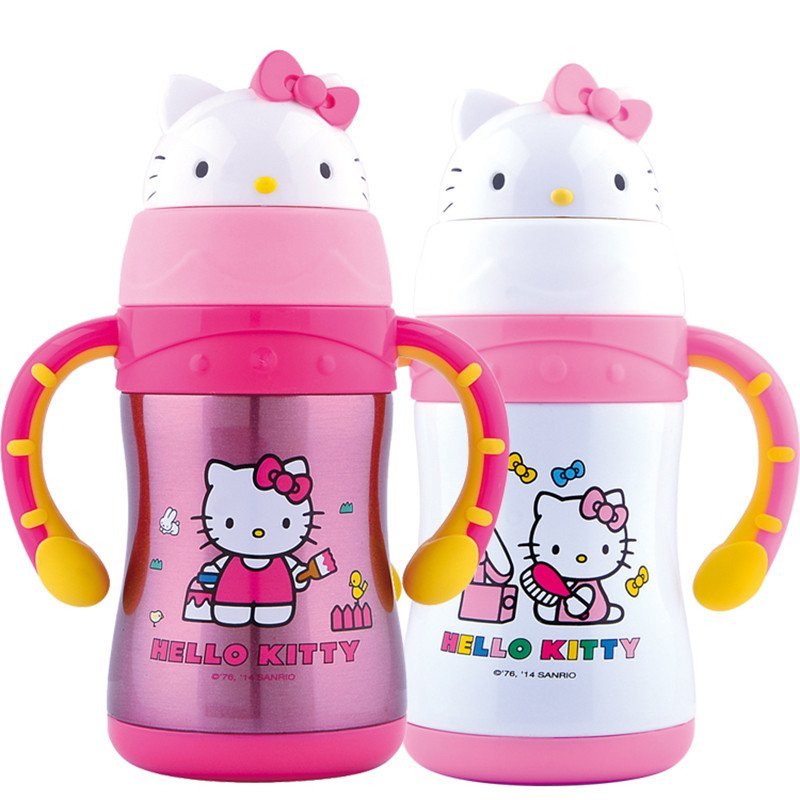 Hello Kitty 凯蒂猫 萌趣儿童学饮杯 不锈钢 220ML透明粉