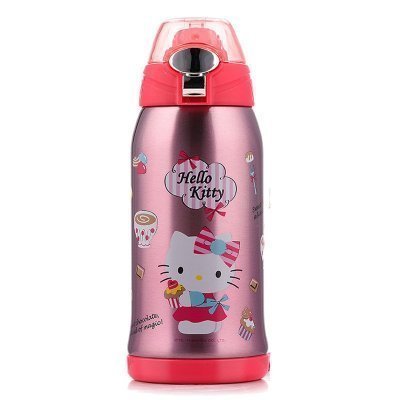 HelloKitty 凯蒂猫 时尚宽嘴吸管壶 透明粉600ml