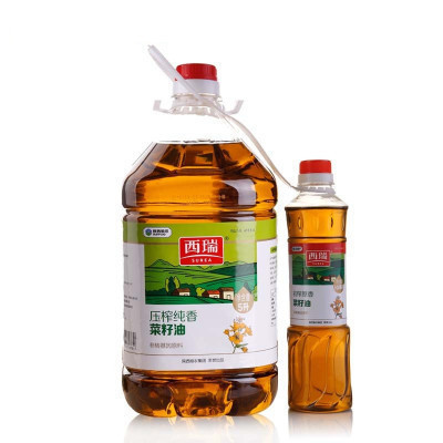 西瑞(SUREA)压榨纯香菜籽油5L+500ml/桶 瓶装 非转基因食用油 物理压榨 放心粮油 粮农出品