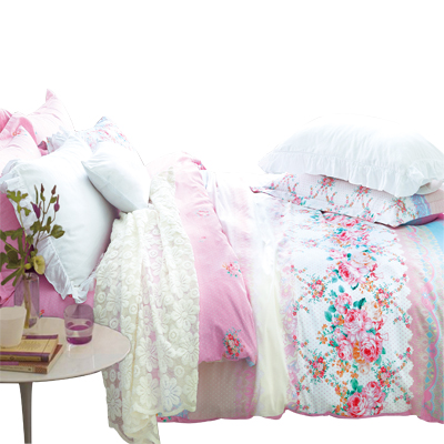 吉祥三宝家纺全棉斜纹印花四件套—安娜的梦想 粉红色 2.0*2.3m 1.8m床