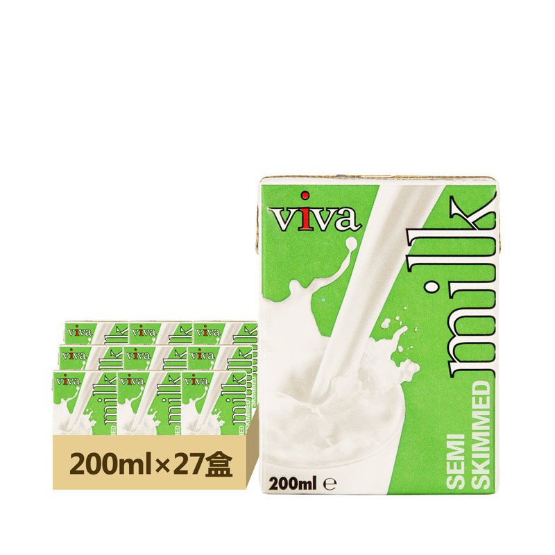 韦沃(VIVA)部分脱脂纯牛奶200ml*27盒英国进口