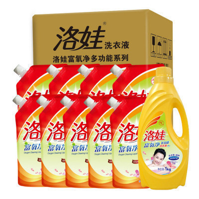 洛娃 富氧净多功能洗衣液套装1kg瓶+500g*9袋补充装