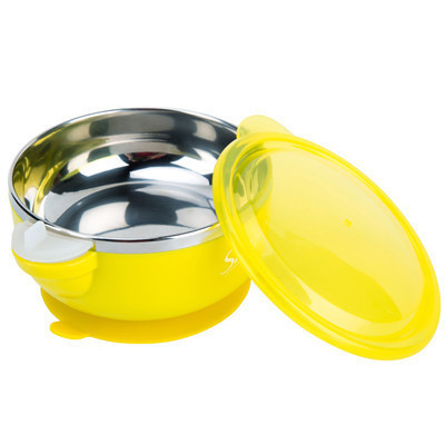 舒氏(Snug)儿童餐具 婴儿保温碗 宝宝吸盘碗 不锈钢辅食碗注水保温吸盘碗S1028黄色