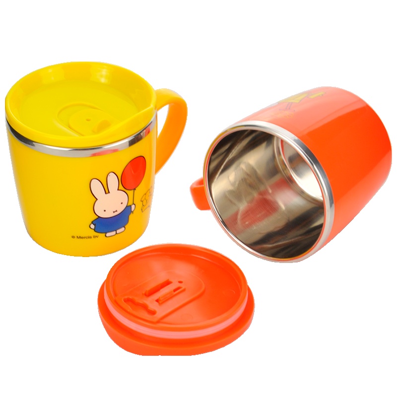 米菲(Miffy)母婴婴幼儿童餐具食品级304不锈钢双层防烫防摔单耳杯(黄色)BC04605