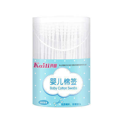 开丽婴儿棉签新生儿耳鼻宝宝专用 优质棉料棉花细轴棉棒一次性双头 1筒200支