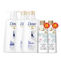 多芬（Dove）深度损伤理护洗发水700ml*2+精华素700ml+力士靓肤沐浴乳晶透焕采350ml*2
