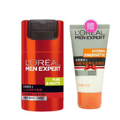 欧莱雅(LOREAL)男士护肤套装男士火山岩清痘平衡露 50ml+深层洁面50ml中样控油平衡;深层清洁L'OREAL