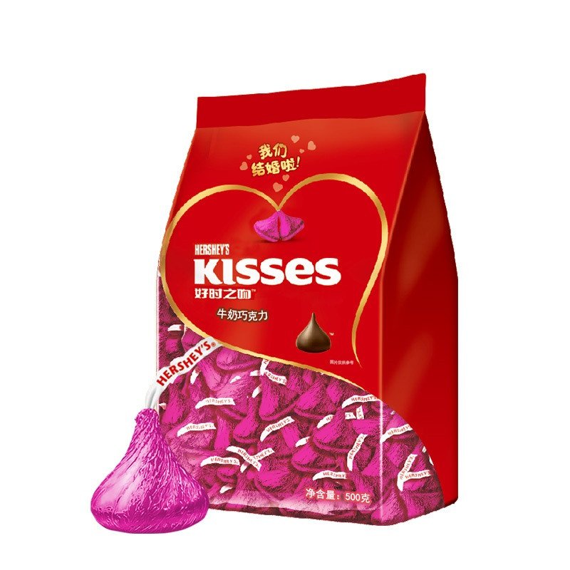 好时 KISSES 牛奶巧克力 散装 500g 粉红色