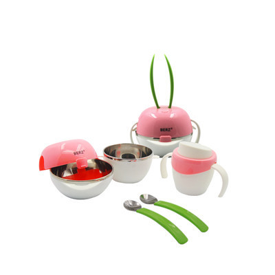 贝氏 英国品牌不锈钢餐具五件套(粉绿)