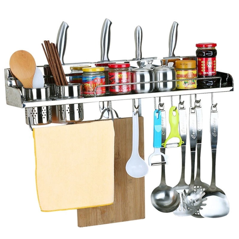 美厨(maxcook) 304不锈钢厨房置物架 刀架70CM壁挂双杯MCWA-BG702 调料架 带护栏 不生锈