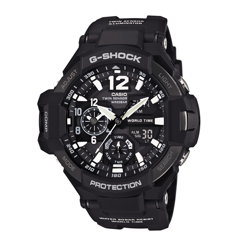 卡西欧(CASIO)手表 G-SHOCK系列 温度罗盘航空飞行运动防水防震男表 GA-1100-1A 黑色