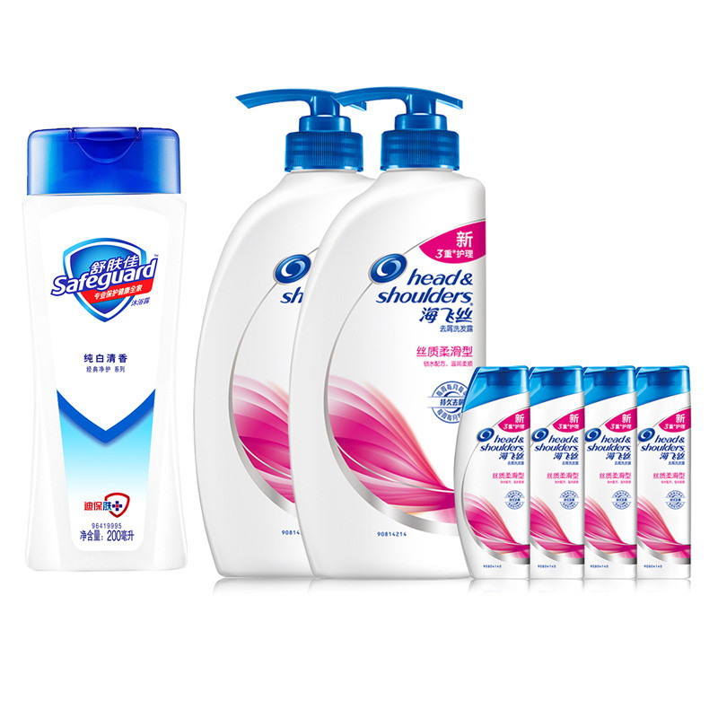海飞丝Head &去屑洗发水(丝质柔滑型)750毫升*2+舒肤佳纯白清香型沐浴露200ML赠海飞丝丝质洗发露80ML*4