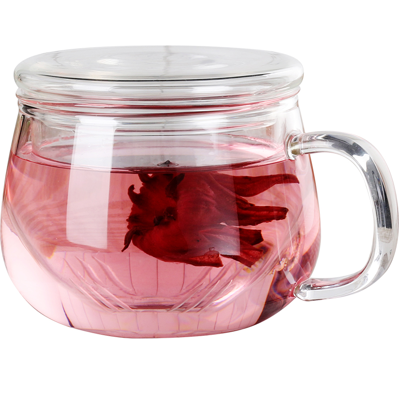 物生物(RELEA)玲珑杯 耐热创意夏天水杯玻璃杯带盖女过滤花茶杯透明杯子随手杯日用水杯320ml