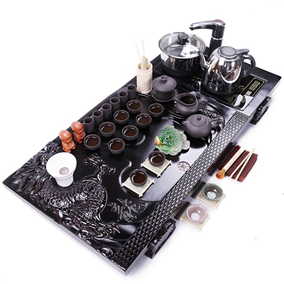 艺宏堂茶具整套茶具 艺宏堂整套茶具套装 紫砂功夫茶具 四合一电热磁炉 实木 茶盘套装