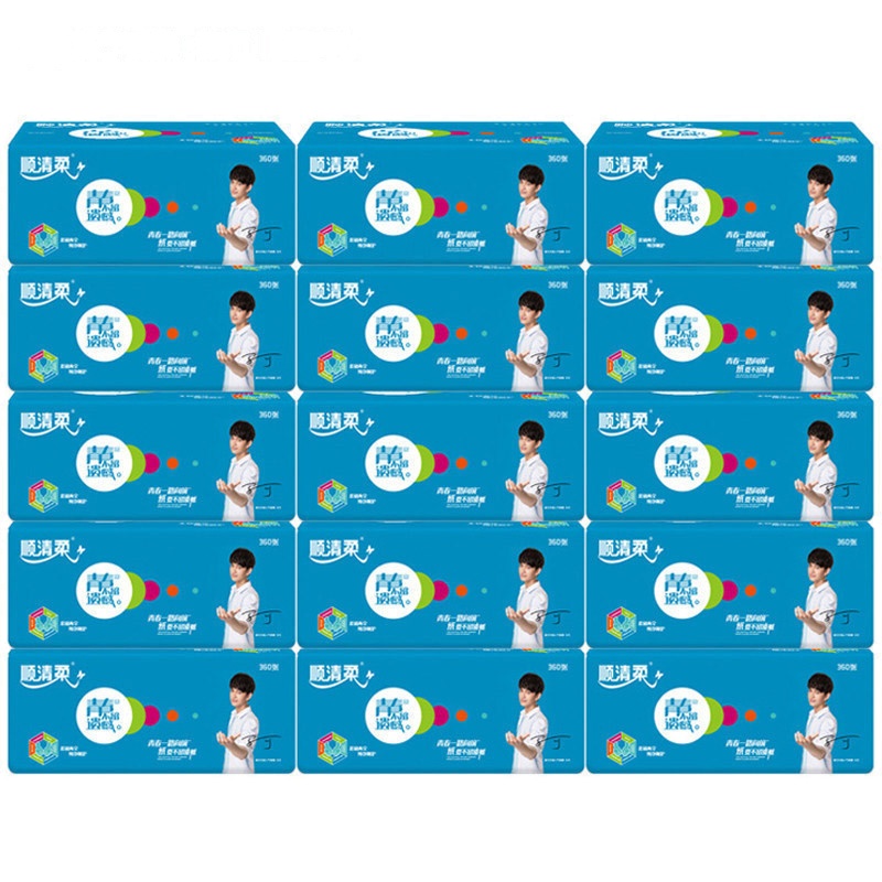 顺清柔马可青春系列三层120抽*15包中规格抽取式面巾纸抽纸整箱销售国产