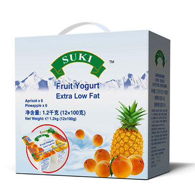 suki 多美鲜 脱脂果粒酸奶 杏/菠萝100g*12礼盒 德国进口