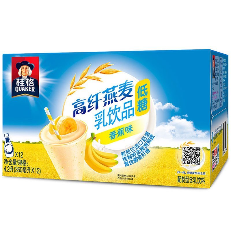 [苏宁超市]桂格高纤燕麦乳香蕉味(PET彩箱)350毫升*12瓶