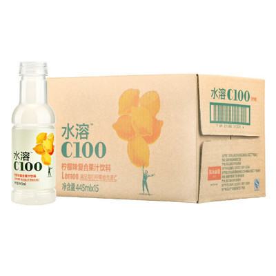 农夫山泉 水溶C100(柠檬)混合果汁445ml*15瓶 整箱