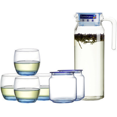 乐美雅(Luminarc)水壶水杯套装鹿特丹水具套装7件套(冰蓝)J0335果汁杯壶