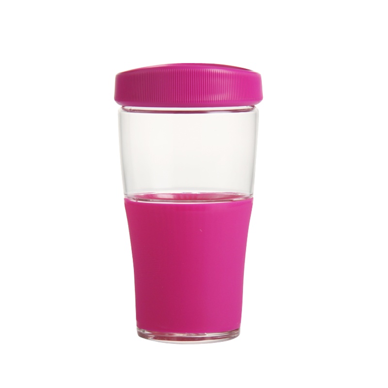 乐美雅（Luminarc）全钢化玻璃杯带盖水杯炫彩随行杯玫红色喝水杯牛奶杯500mlJ9997茶杯杯子