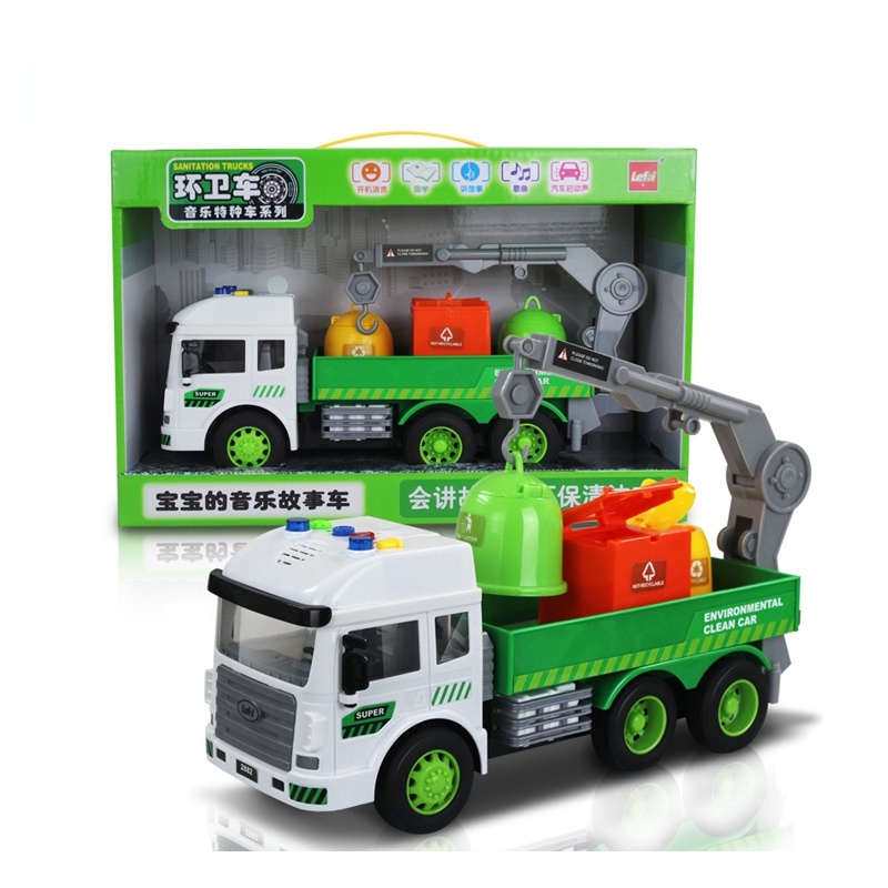 乐飞(LEFEI)音乐环卫车系列 2882会讲故事的环保清洁车中号 宝宝益智模型玩具 儿童玩具汽车3-6岁