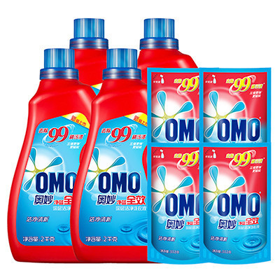(20斤囤货装)奥妙净蓝全效洁净清新深层洁净洗衣液2KG*4+502g*4[联合利华]