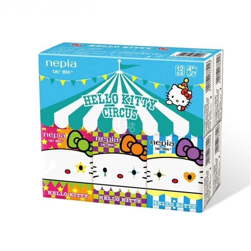 妮飘Nepia手帕纸 HelloKitty 凯蒂原生木浆纸手帕/纸巾4层（四层）*7抽*12包