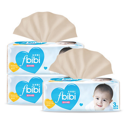 五羊(Fiveram)fbibi婴儿柔本色抽纸120抽*3袋装 宝宝儿童专用本色纸 柔韧细腻 自然亲肤