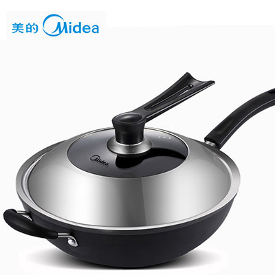 美的(Midea)不粘锅炒锅32cm无油烟煎炒锅具 加厚复底电磁炉通用炊具CL32K3